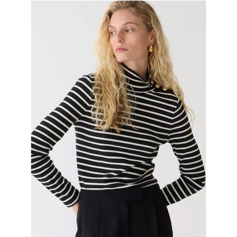 J. Crew Vintage Rib Turtleneck Gold Buttons Striped Preppy Small NWT 1915 - Picture 2 of 11